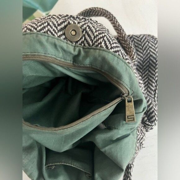 Sisley Handbag Satchel Herringbone Chevron Wool Blend fabric Shoulder strap - Picture 9 of 12
